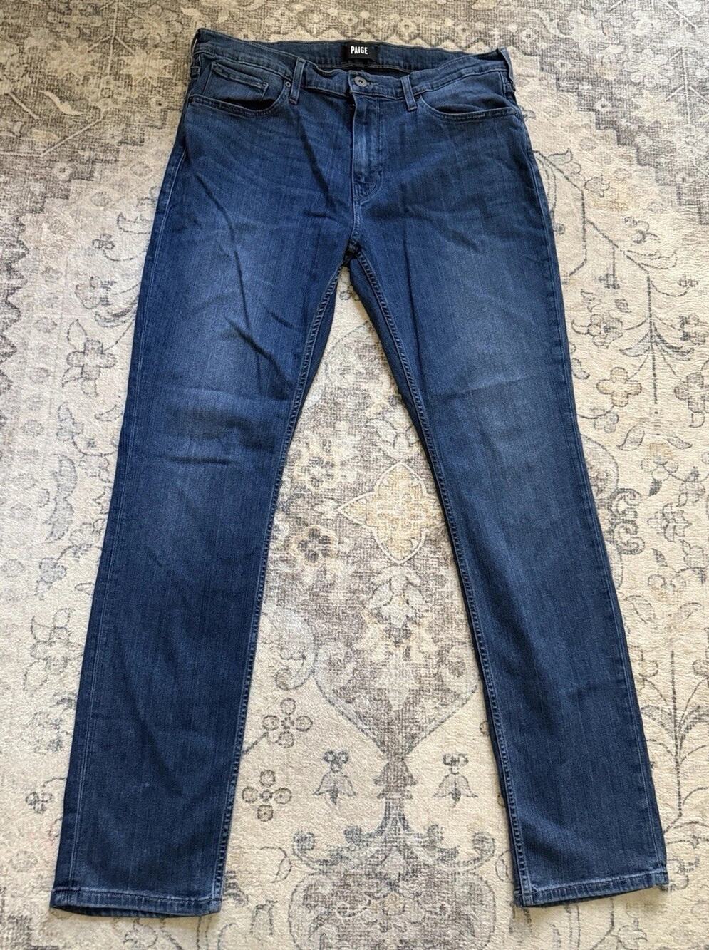 PAIGE Dark Wash Stretch FEDERAL Slim Straight Leg Denim Jeans Men's 36 X 32
